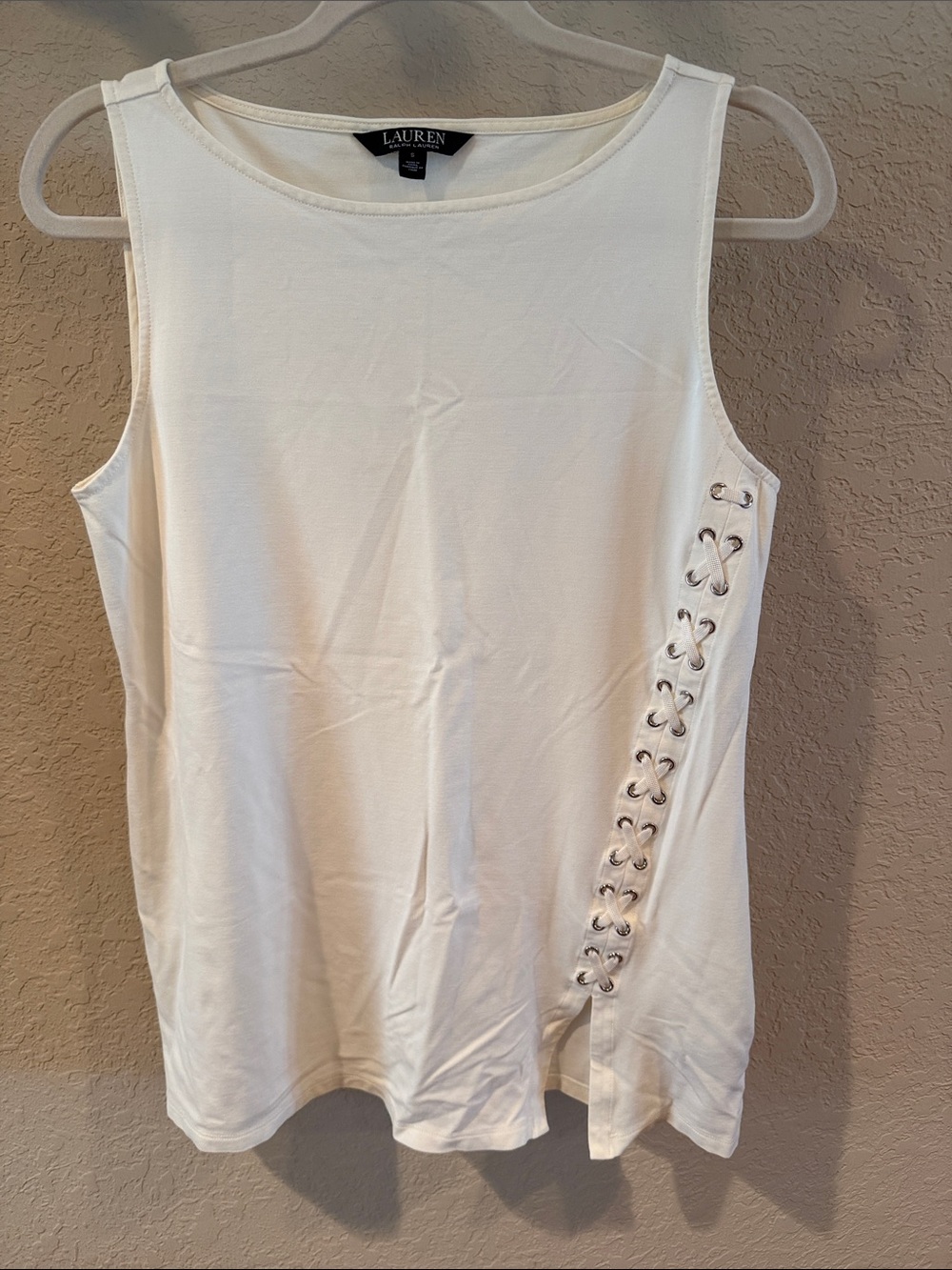 Lauren Ralph Lauren White Sleeveless Tank with Lace-Up Side